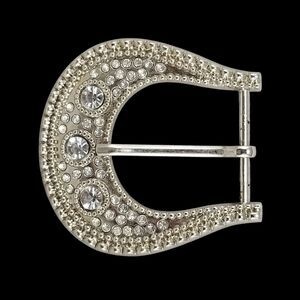 Rhinestone Western Belt Buckle Silver Sparkle Cowgirl Buckle for Women